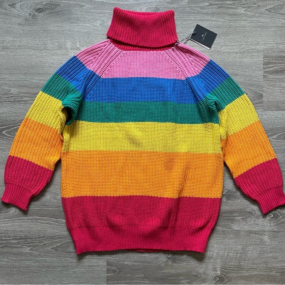 *NWT Lazy Oaf Oversized Rainbow Striped Turtleneck Sweater - Picture 2 of 7